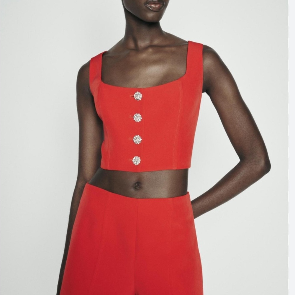 Zara Scarlet Buttoned Crop Top